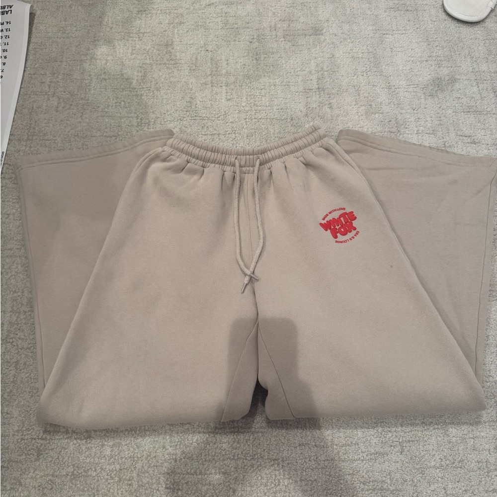 Beige Sweatpants with Red Logo